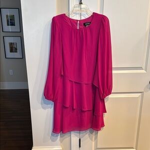 Jessica Howard Pink Tiered Ruffled Long Sleeve Dress